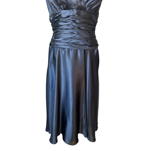 Vintage Maggy Boutique Satin Cocktail Dress Size 6 V Neck Ruched Slimming Black - Picture 3 of 7